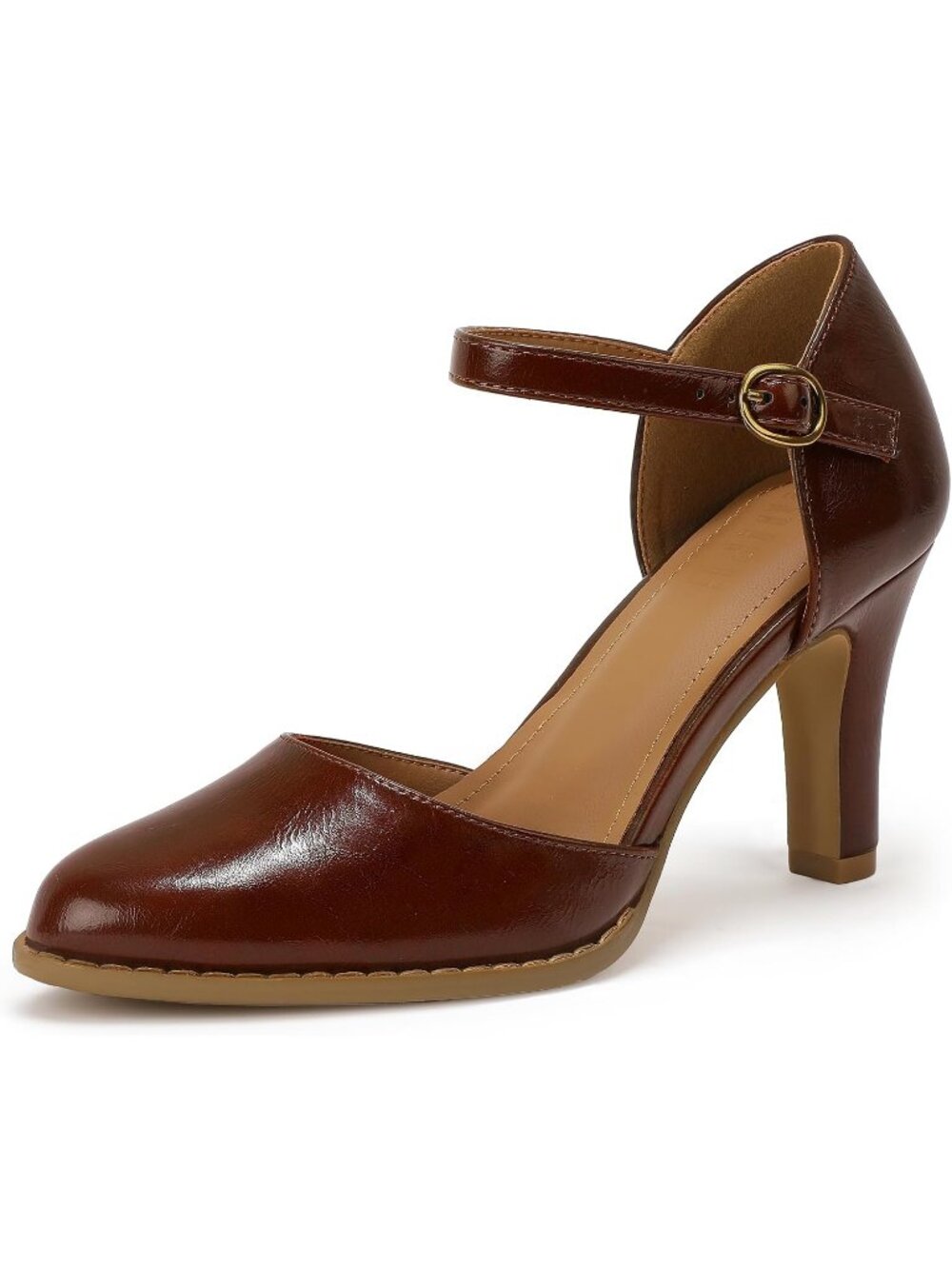 Women's Dark Brown Pu Closed Toe Chunky High Heels Comfortable Dress Pumps Shoes